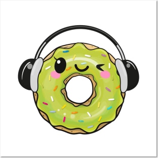 Cool light green donut with headphones Posters and Art